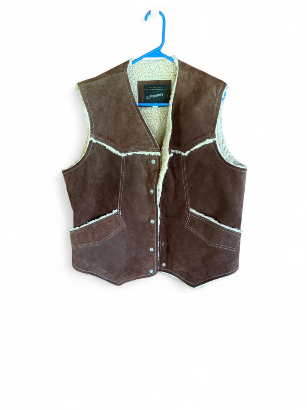 VINTAGE JC PENNEY SUEDE SHERPA LINED VEST (1970S)